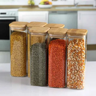 550ml Square Glass Jar Wooden Lid 01281