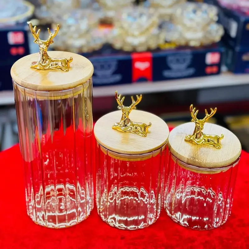 3pcs Airtight Glass Jar Deer lid 00680