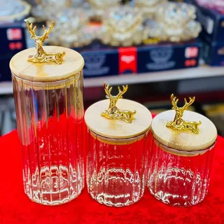 3pcs Airtight Glass Jar Deer lid 00680
