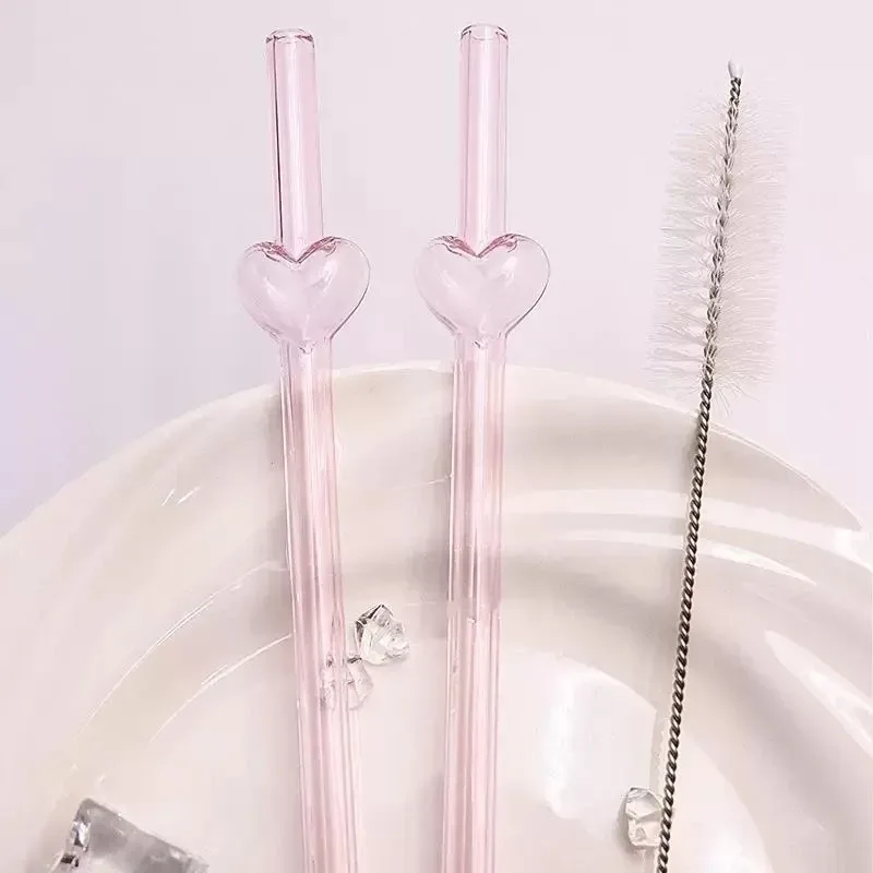 2 Pcs Love Shape Glass Straw 00694