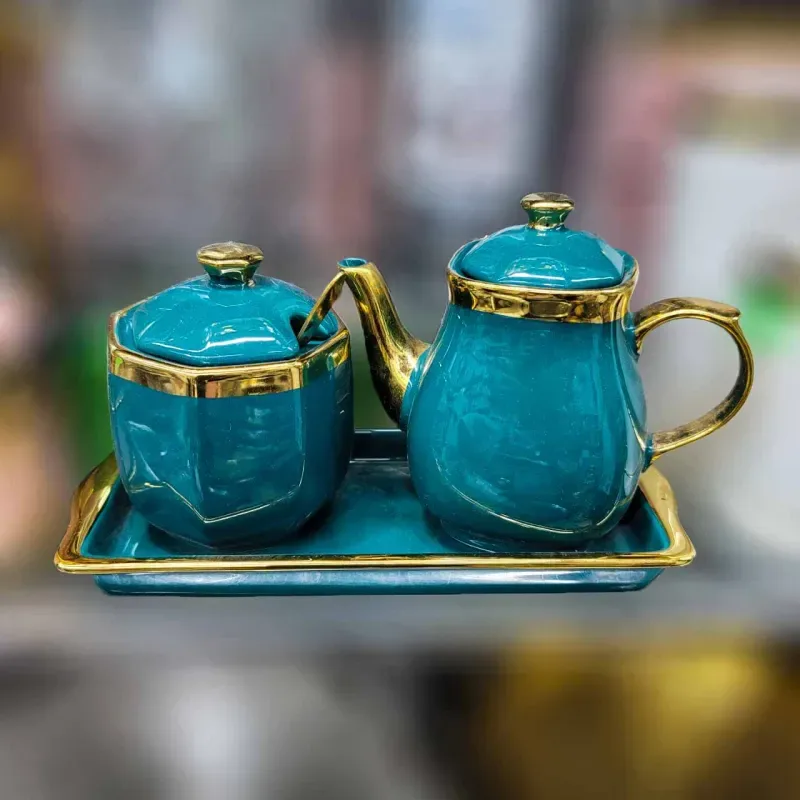 Ceramic Milk Sugar Pot With Tray 00859