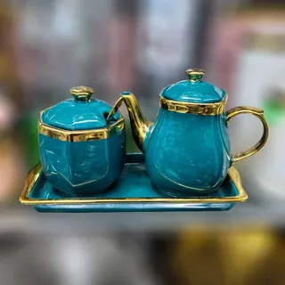 Ceramic Milk Sugar Pot With Tray 00859