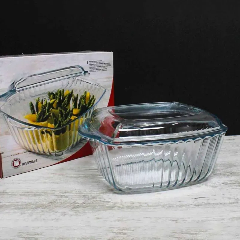 1000ml Staip Design Two Handle Serving Dish with Glass Lid 00891