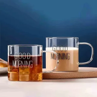 2pcs Set 300ml Borosilicate Good Morning Mug 00332