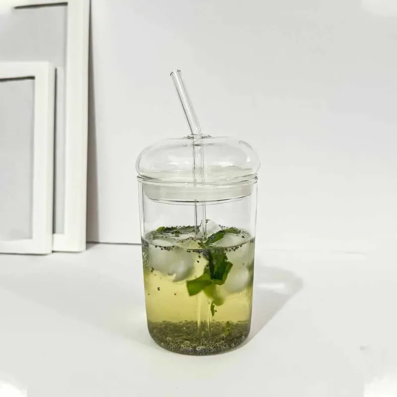 Glass Lid Juice Pot with Straw 00925