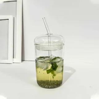 Glass Lid Juice Pot with Straw 00925