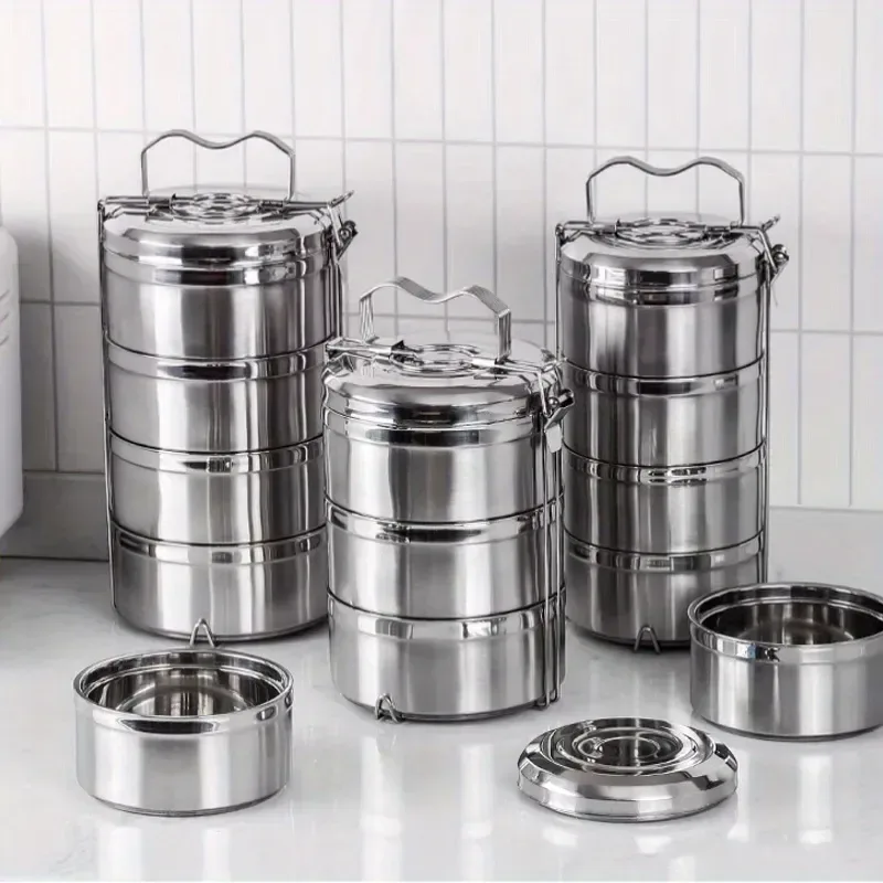 3pcs 16cm Hot & Cold Steel Lunch Carrier 00989