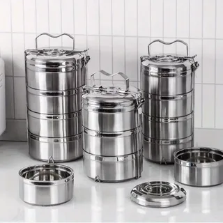 3pcs 16cm Hot & Cold Steel Lunch Carrier 00989