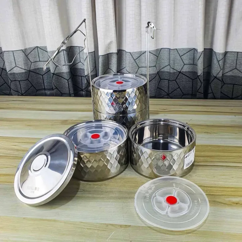 4pcs 14cm Hot & Cold Steel Lunch Carrier 00989