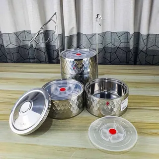 4pcs 14cm Hot & Cold Steel Lunch Carrier 00989