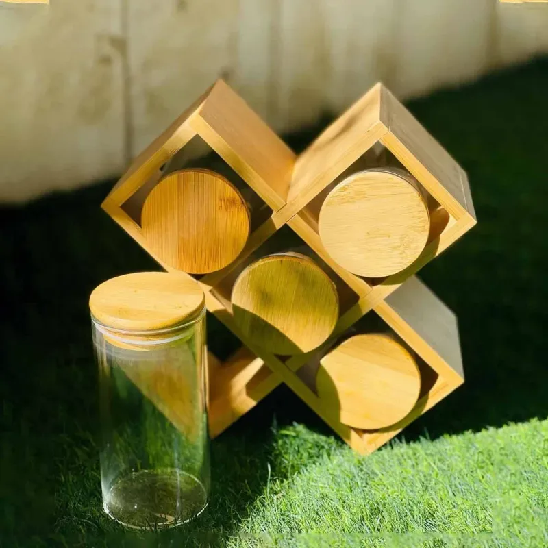 5pcs Wooden Lid Jar Set With Stand 01002