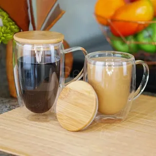 Double wall Coffee Mug wooden lid 00463