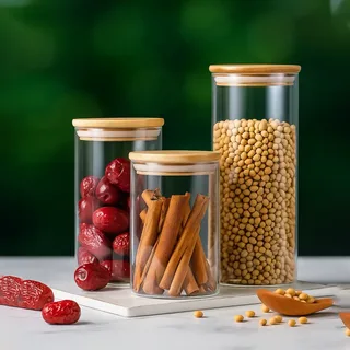 3pcs Wooden Lid Round Airtight Jar Set 01019