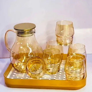 7pcs Golden Round Jug Set with tray 01042