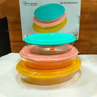 3pcs Oval Serving Dish Multi Colour Lid 01044